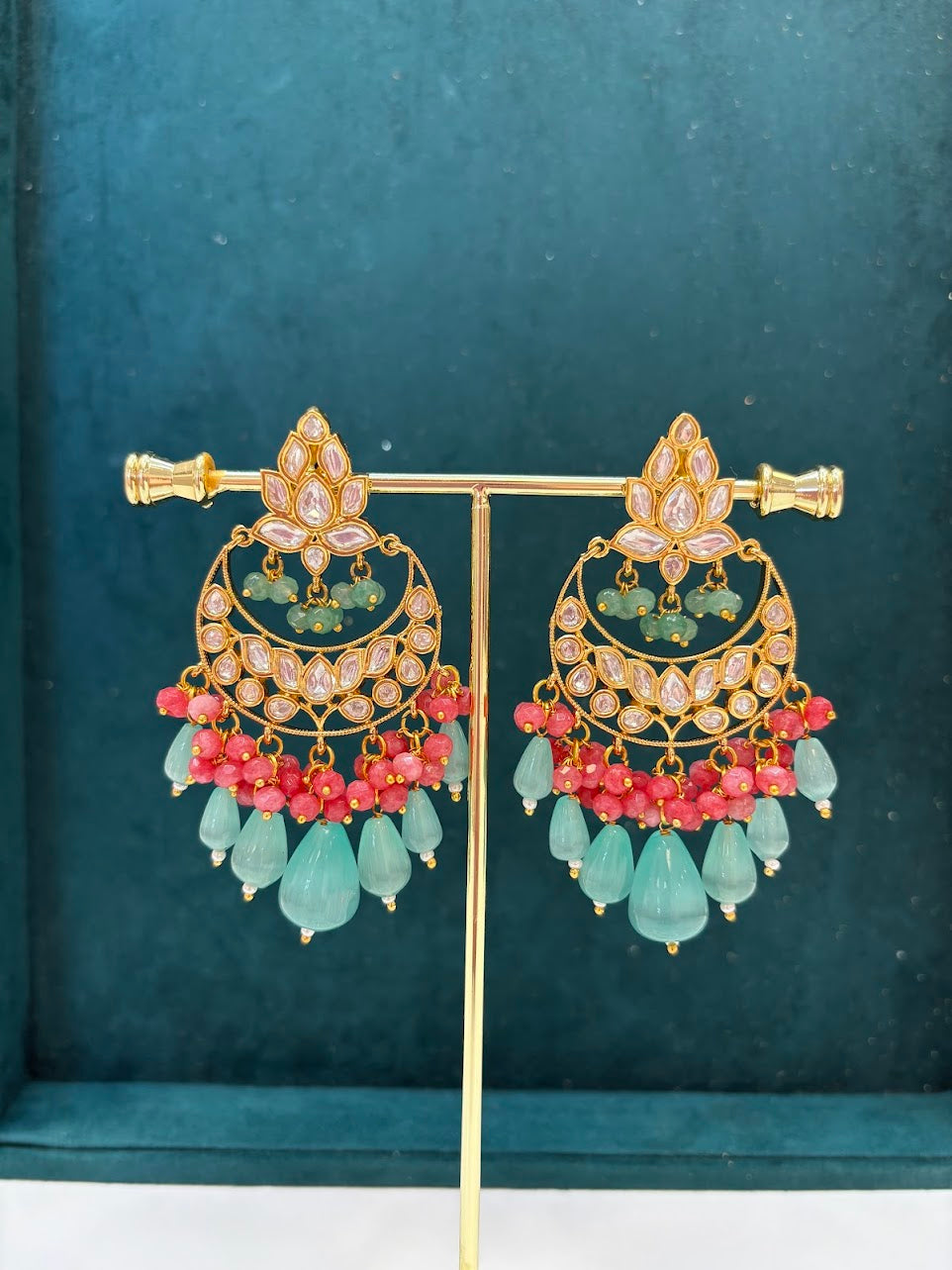 Green and Pink Gold Earrings