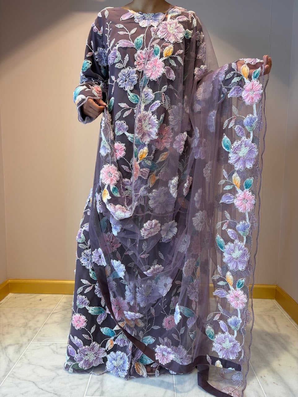 Purple Fiza Flower Sharara
