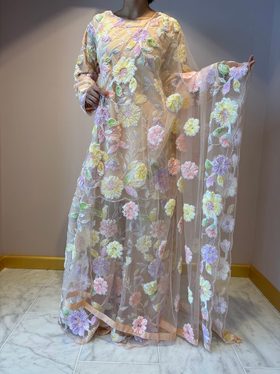 Yellow Fiza Flower Sharara